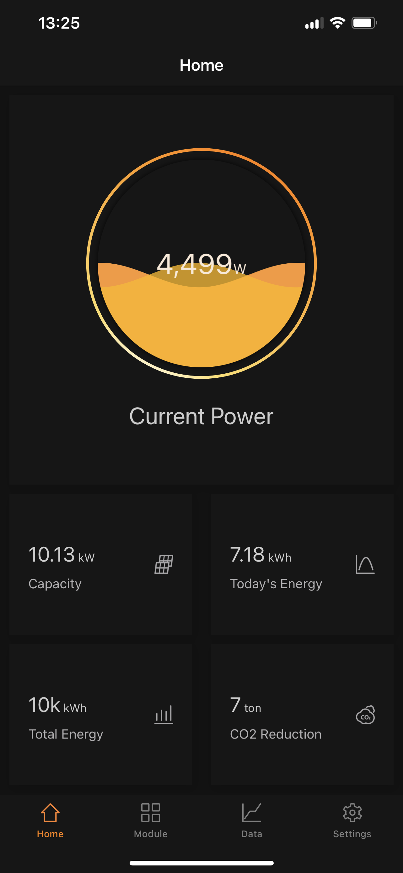 Screen shot of the EMA app showing 10k kWh (10 mWh) generated since activation.